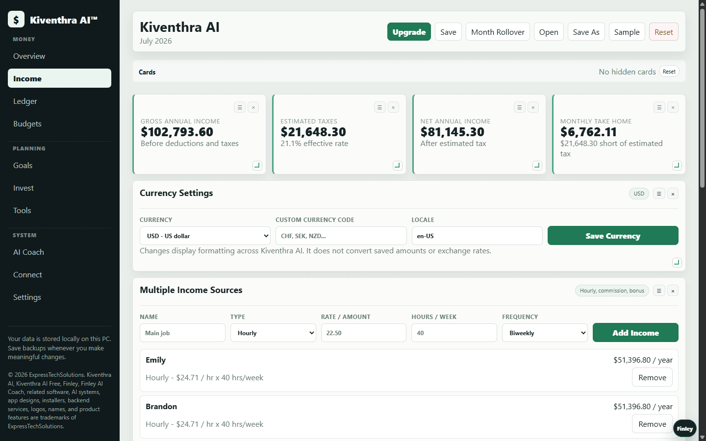 Kiventhra AI income planning screen
